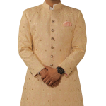 Lucknowi Embroidered Peach Achkan Churidar Set | Jaipurio